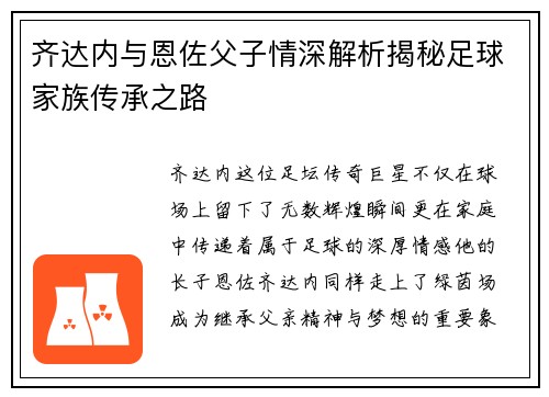 齐达内与恩佐父子情深解析揭秘足球家族传承之路